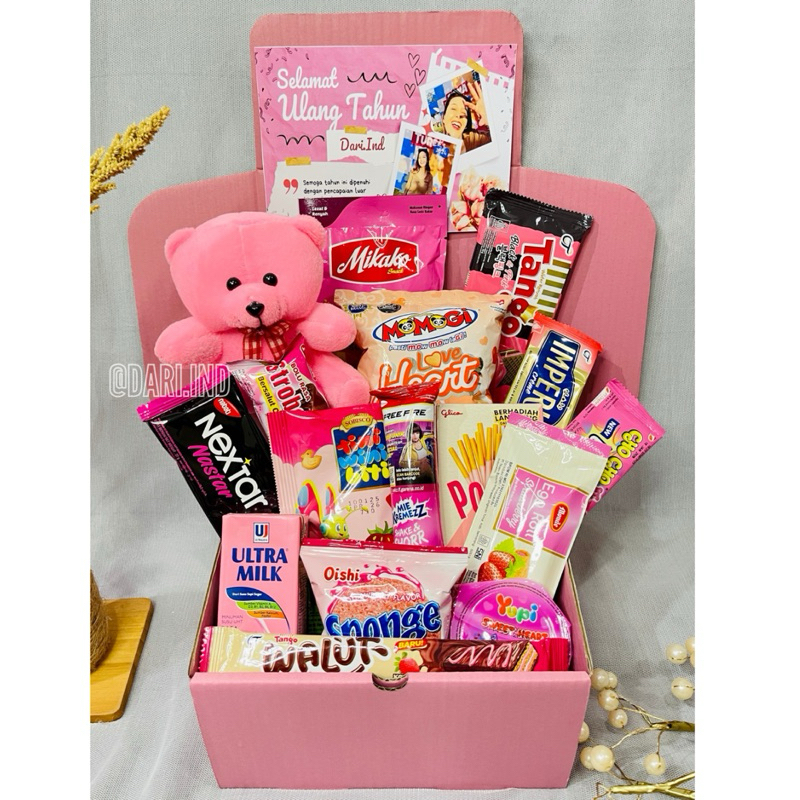 GIFT BOX SNACK KADO ULANG TAHUN / KADO WISUDA / KADO VALENTINE / Buket Snack Ultah / Hampers Snack N