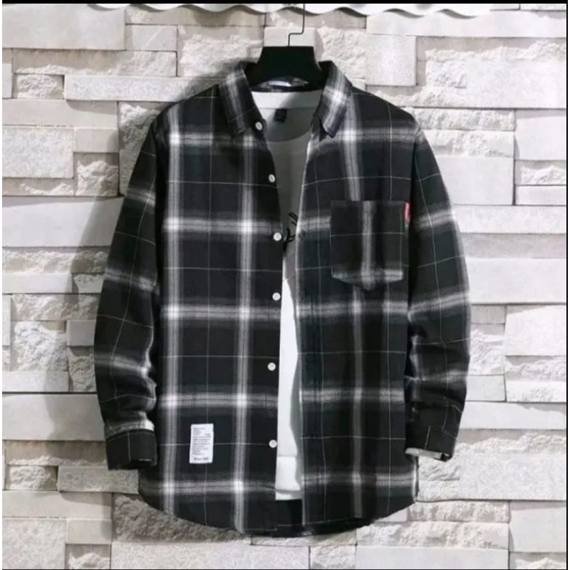kemeja flanel pria lengan panjang motif korean style