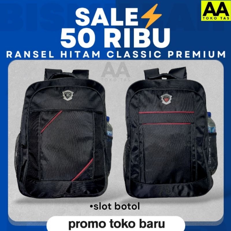 Sale Tas Ransel Sekolah Classic Premium Hitam Anak Tk Sd Smp laki laki Kerja Kuliah tempat botol min
