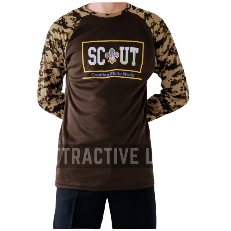 BAJU KAOS LORENG PRAMUKA RAGLAN PRIA & WANITA REMAJA & DEWASA