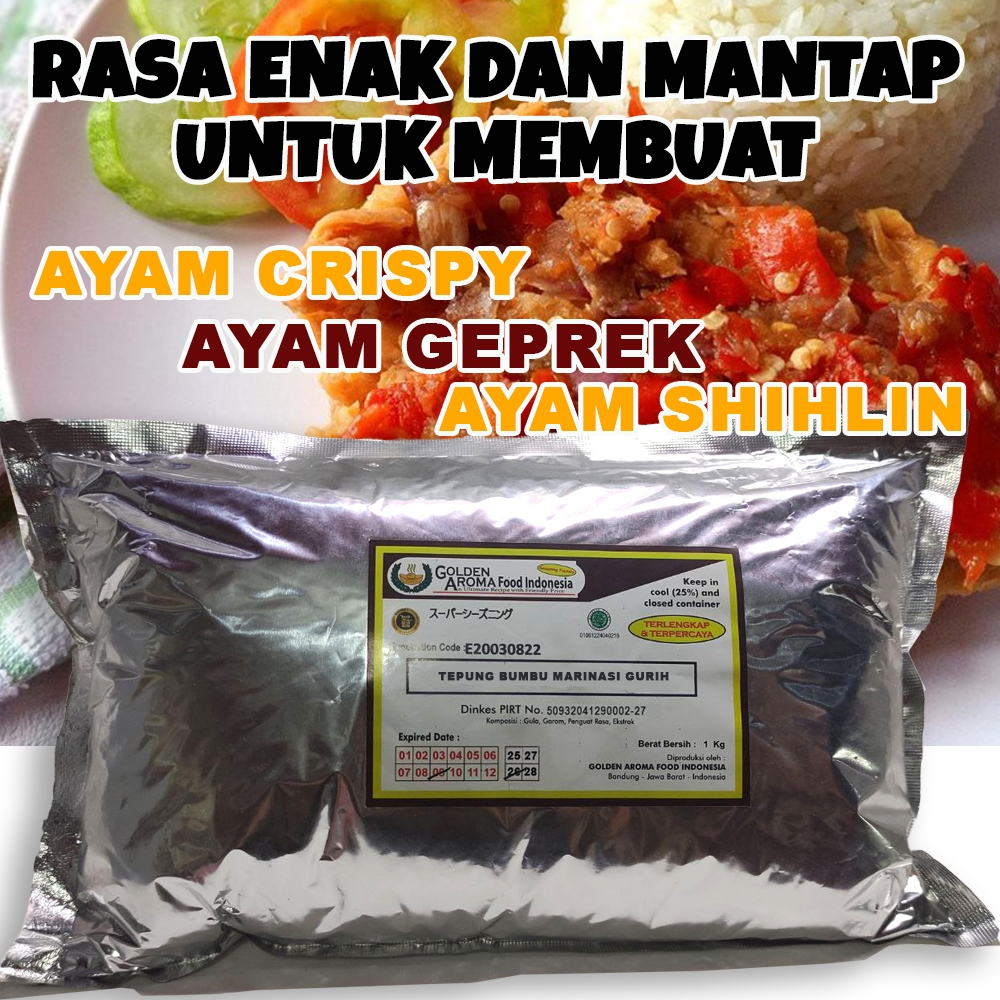 

Tepung Marinasi dan Tepung Crispy 1 Kg (Varian Gurih Original dan Gurih Pedas) untuk membuat ayam Crispy/Geprek/Shihlin, Metode Basah, Praktis tinggal campur air, rasa mantap 100% Halal. Kemasan Alumunium Silver.