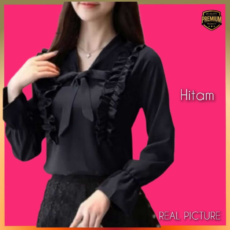 Atasan Wanita TM 2837 Baju Kemeja Blouse Kerja Elegan Korea Hitam