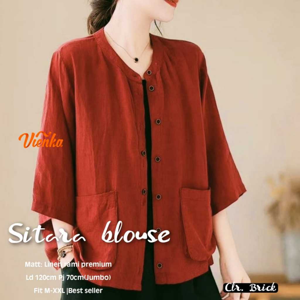 Sitara top blouse linen premium blus wanita jumbo