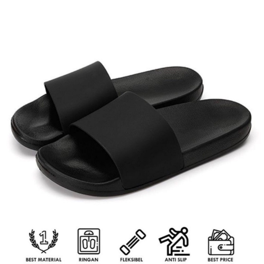 2PCS 1KG SANDAL KARET PRIA HITAM FULL PUTIH SLIPPERS POLOS SANDAL SLOP PRIA