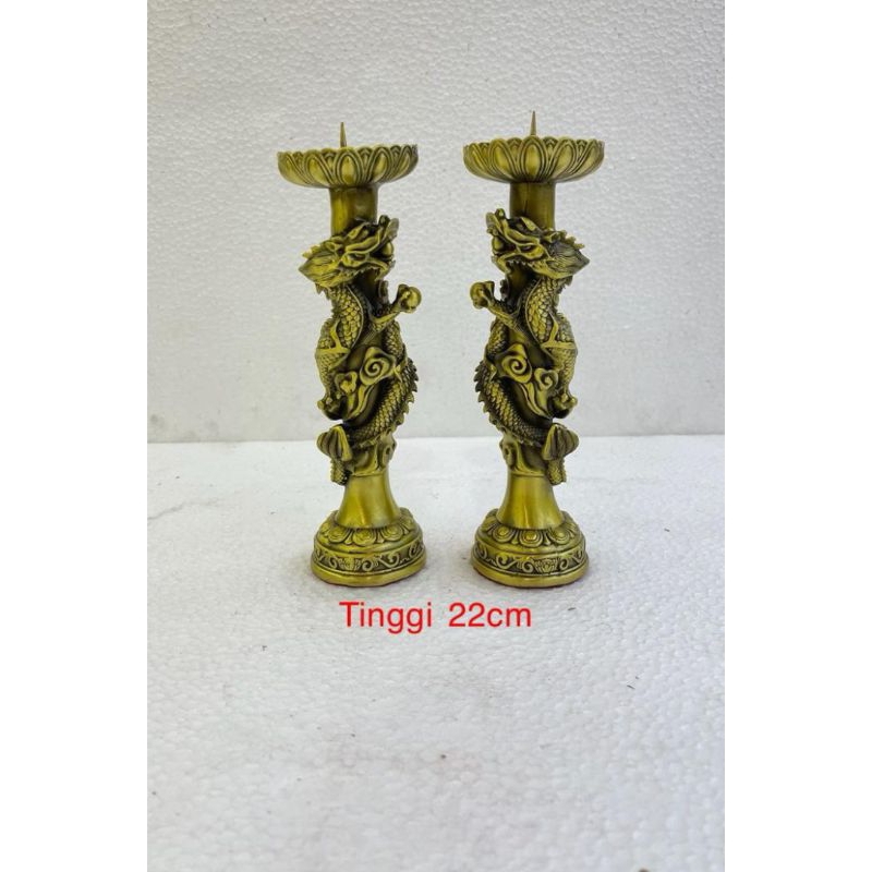 tempat lilin / kaki lilin  / tatakan lilin - motif lingkar naga - kuningan - tinggi 22cm