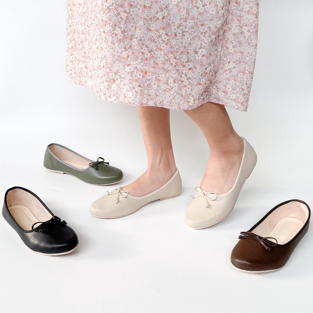 KODE J57Q WG  Vania Sepatu Flat Wanita Kulit Sintetis Anti Slip