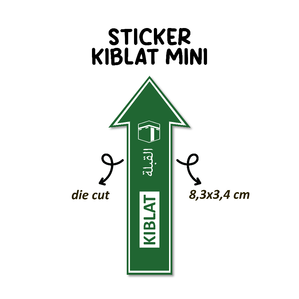 

Stiker Arah Kiblat Mini Stiker Awet Tahan Air Sudah Dipotong Sticker Vinyl Laminasi Glossy Die Cut Warna Biru Cerah 8,3x3,4 cm