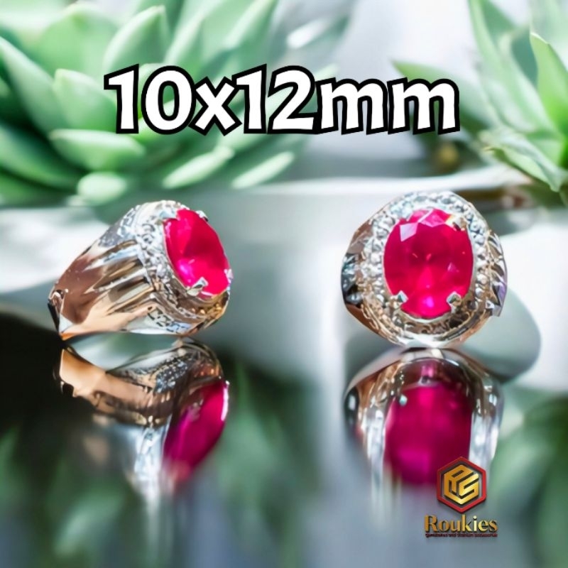 Cincin Batu Permata Siam Bangkok Oval Cutting Ring Alpaka Ukuran 10x12mm