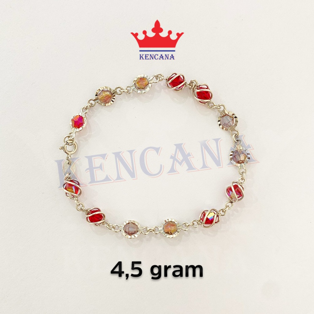 Gelang Perak 925 Asli Gelang Batu Permata Kristal Swaroski Merah Kombinasi Chrome Emas Putih