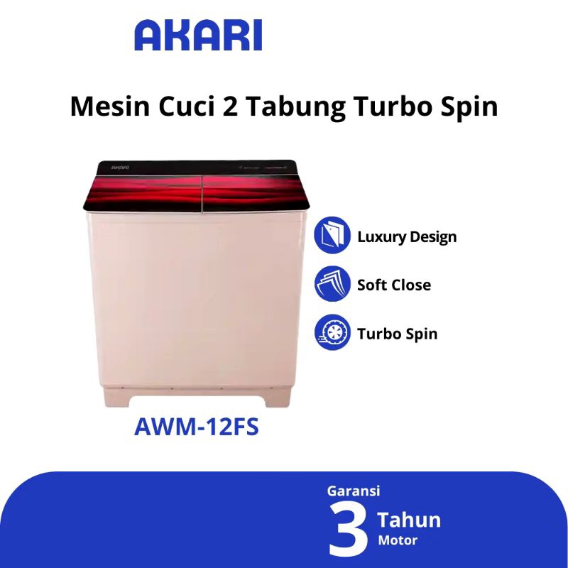 AKARI Mesin Cuci 2 Tabung 12 Kg Turbo Spin AWM-12FS