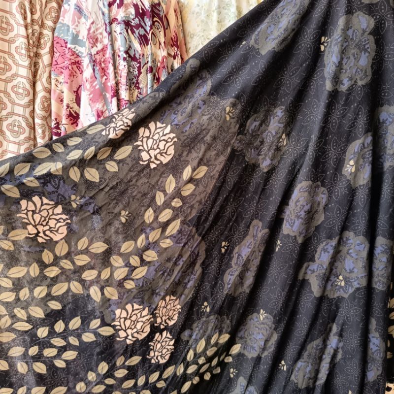 kain katun rayon motif bunga pinggir best seller, kain katun rayon premium