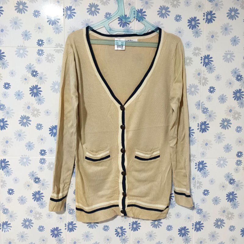 New Cardigan Rajut Cream List Hitam Bersaku Not Uniqlo GU ZARA