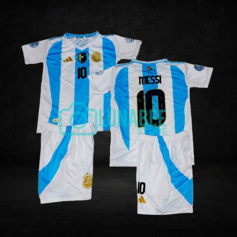 Setelan jersey argentina baju bola anak bisa cetak nama dan nomor