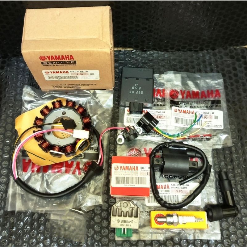 paket set 7 aitem pengapian spull Assy + koil + CDI + kiprok + tutup busi + busi Jupiter z Vega ZR 5