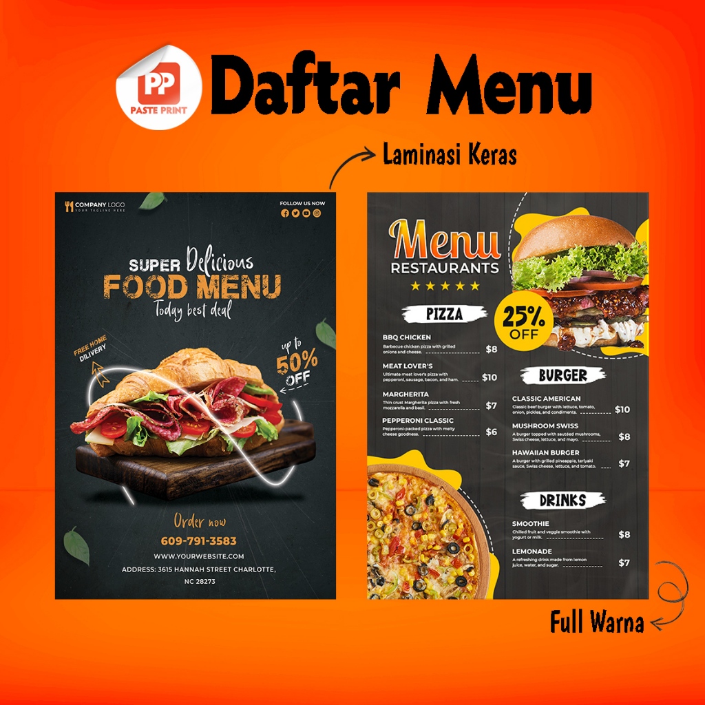 

Cetak Daftar Menu Makanan Minuman Cafe Custom A4 A3