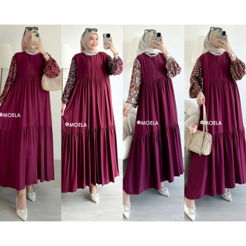 NIALI MIDI DRESS TWILL COTTON RAYON PREMIUM (MANGGIS SERIES) ORIGINAL BY MOELA