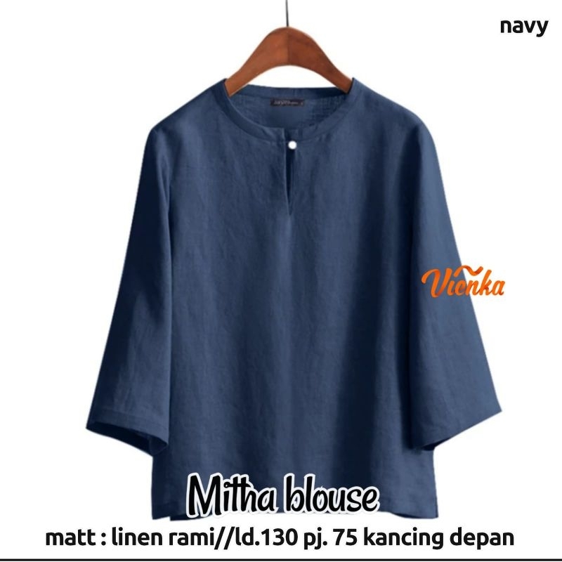 BAJU WANITA MITHA BLOUSE WANITA JUMBO POLOS LINEN LD 130 CM BY VIENKA