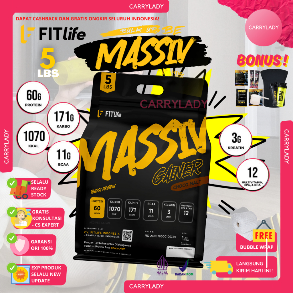 FITLife MASSIV Gainer 5 Lbs 2.27 KG 5lbs Mass Gainer MPRO Gainer Upgraded Susu Penambah Berat Badan