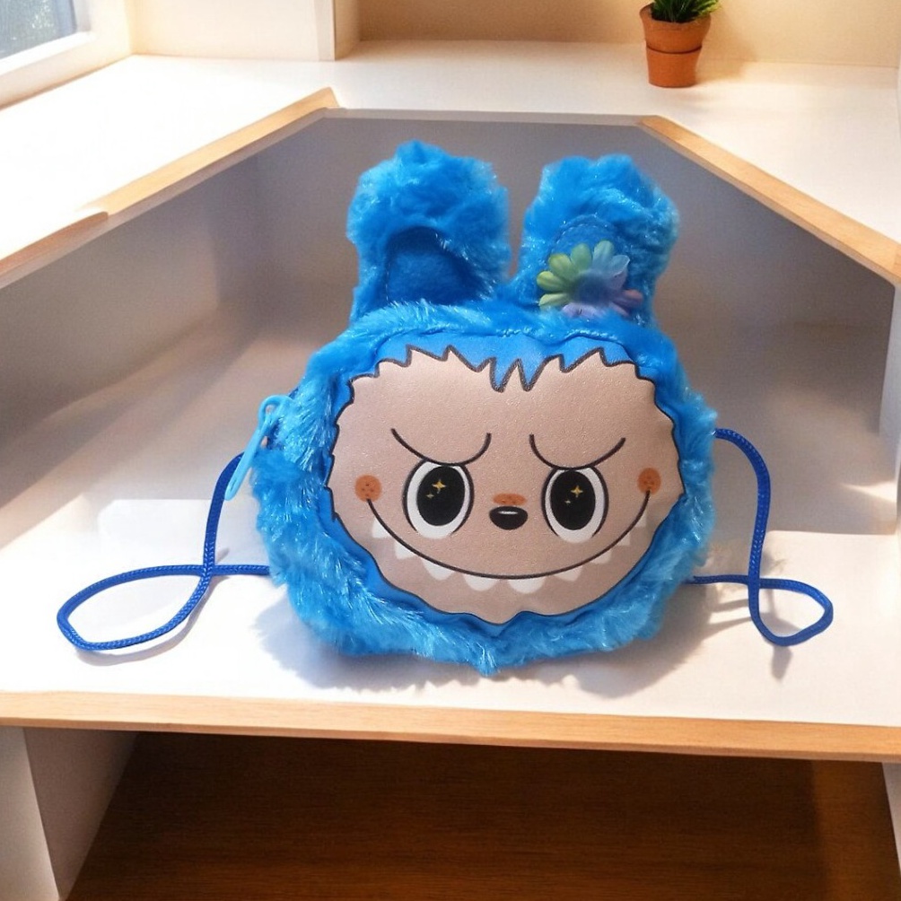 Top banget Rafli24 Tas labubu  dompet koin selempang lucu boneka bulu tas kepala kecil