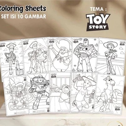 

KERTAS GAMBAR ANAK MEWARNAI KARAKTER TOY STORY UKURAN A4 - COLORING SHEETS 1 SET ISI 10 GAMBAR