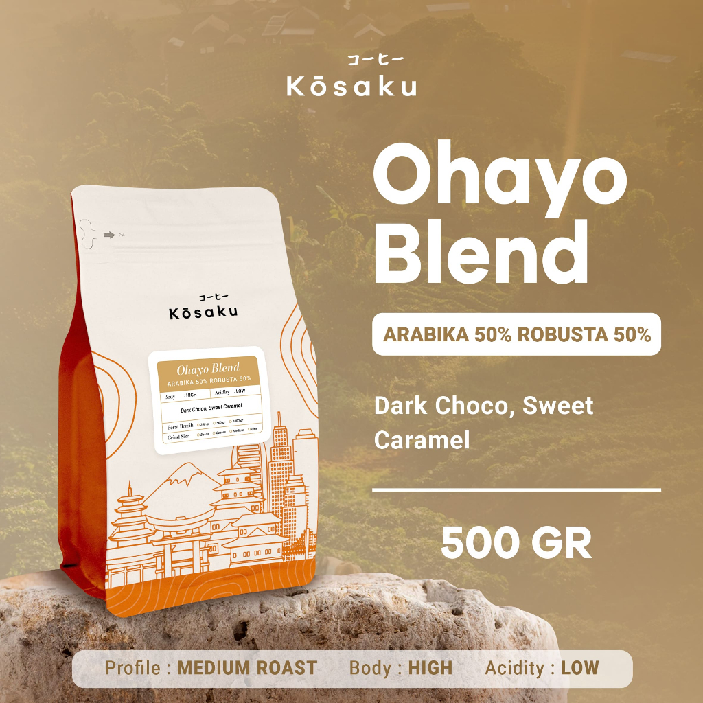 

Biji Kopi Bubuk Ohayo Blend House Blend 50% Arabika Robusta Coffee Beans 500 gram – Kosaku Roaster