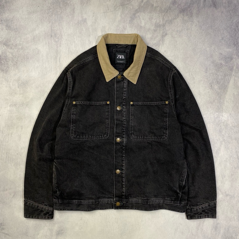 Zara Black Wash Detroit Denim Work Jacket Casual Harrington Carhartt Flight Jacket