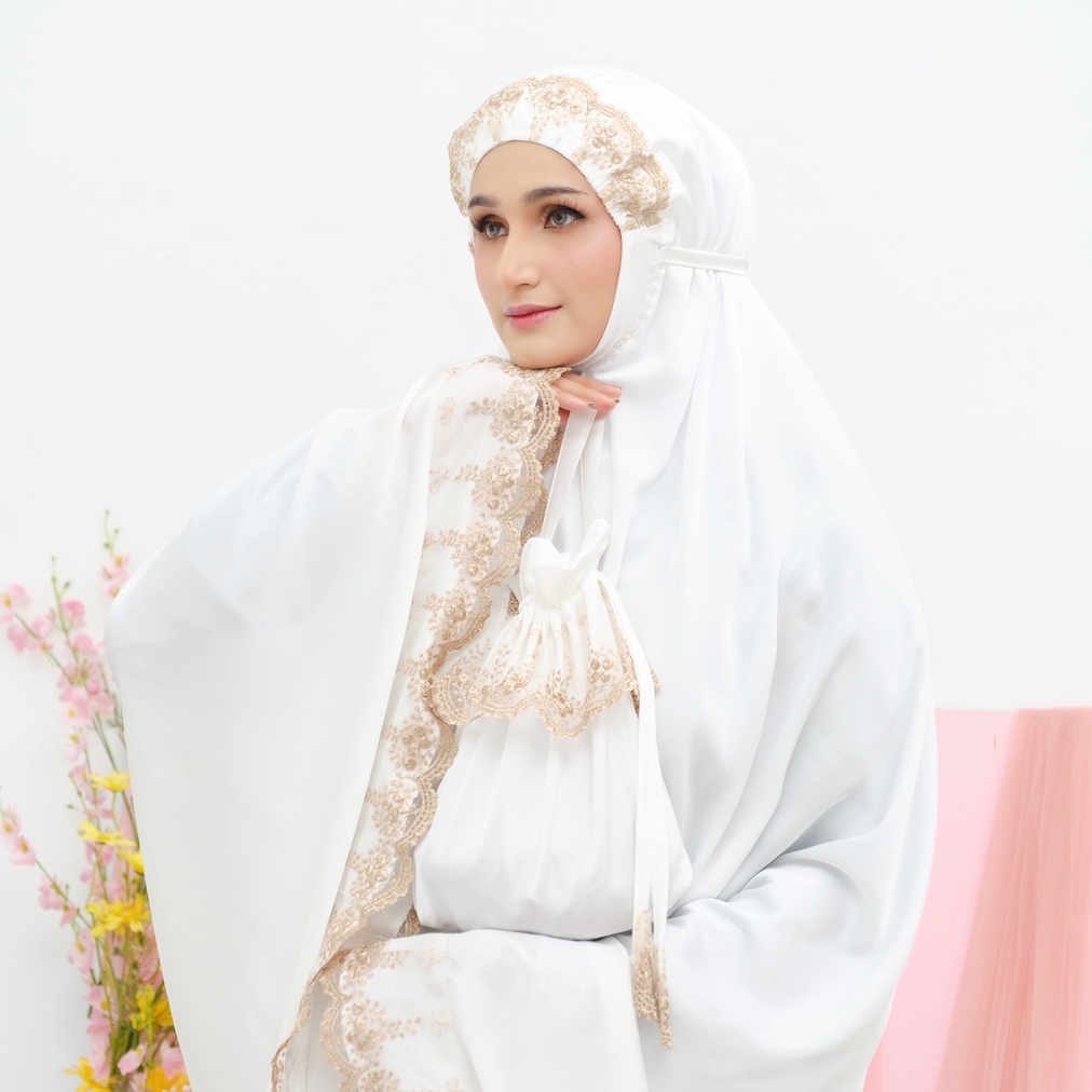 Mukena Umroh Haji Putih Broken White Premium Renda Prayset Mukena Nyaman