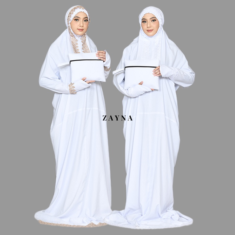 ZAYNA - Mukena Terusan Dewasa Putih Katun Renda Mewah