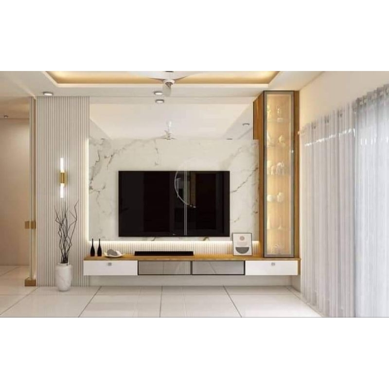 backdrop tv minimalis / rak tv gantung / partisi backdrop tv