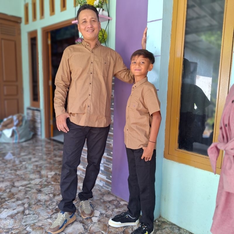 KEMEJA COUPLE AYAH & ANAK WARNA MOCCA KATUN SIGARET PREMIUM(HARGA SATUAN)