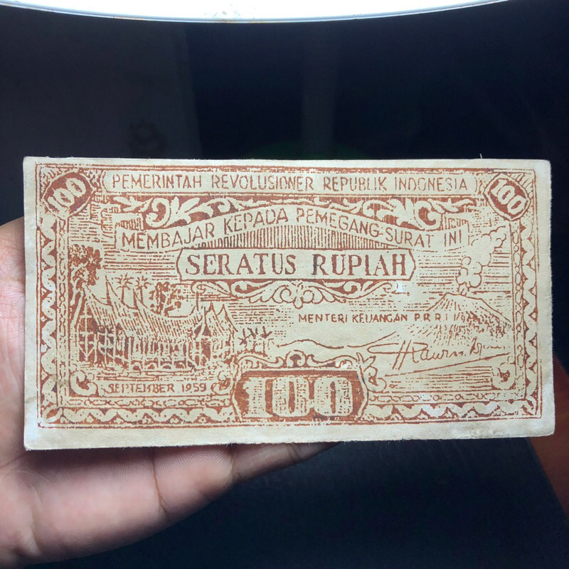 Uang Kuno Seri PRRI 100 Rupiah 1959 Eror Gambar Belakang