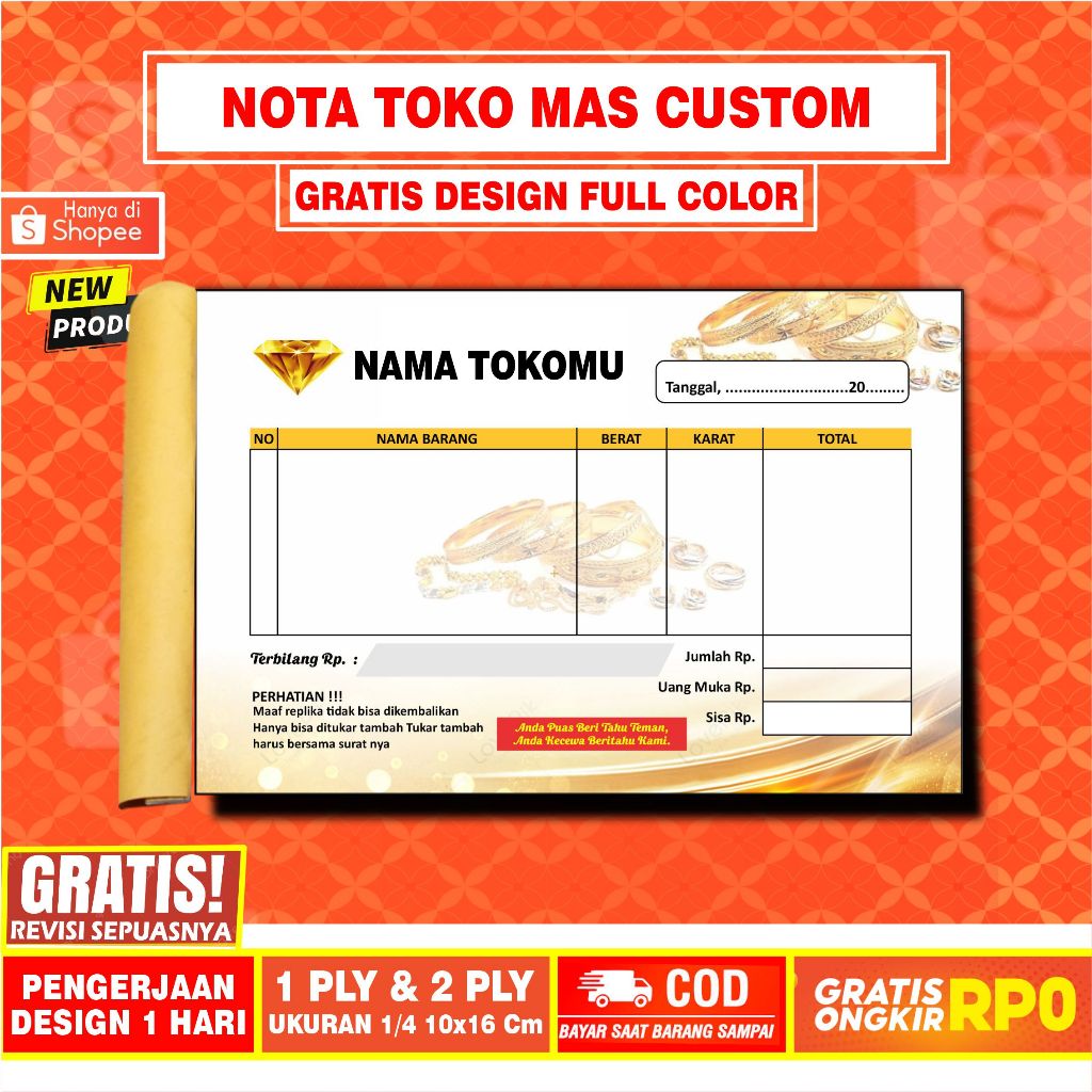 

nota toko mas 1 ply dan 2 ply custom nama toko sendiri free design