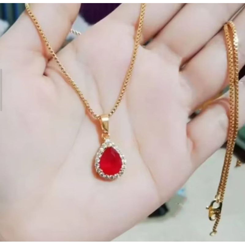 kalung itali gold liontin batu merah delima