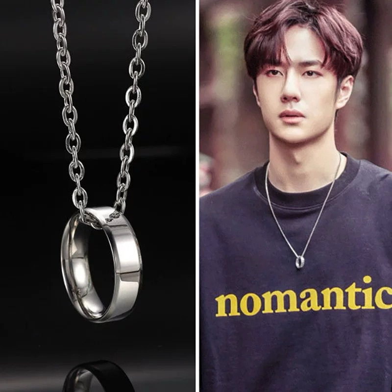 KALUNG TITANIUM LIONTIN CINCIN RANTAI NURI PRIA WANITA