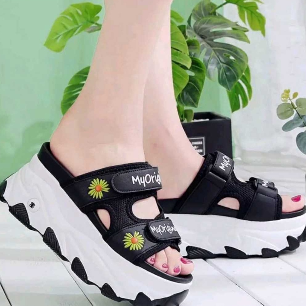 Terbaru Sandal Wadges Selop Anak Perempuan dan Dewasa Korea Motif Bunga  sendal import anak cewek