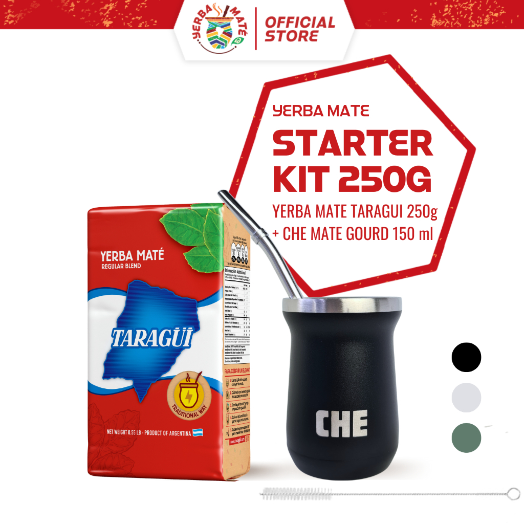 Taragui Yerba Mate Original with stems 250g + CHE Mate Gourd Cup Set