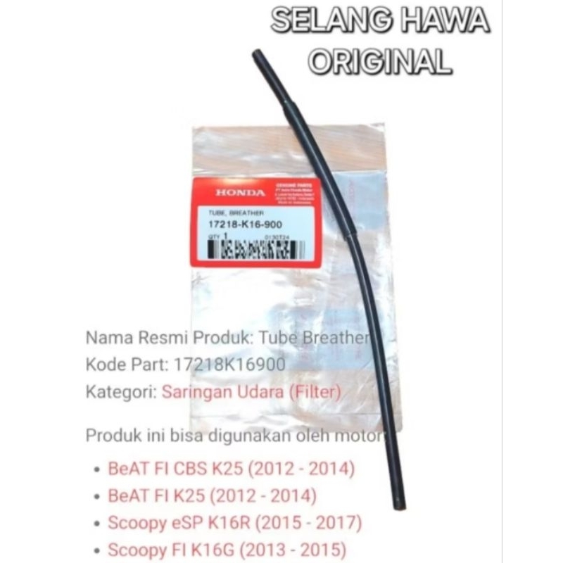 Selang Hawa Beat F1 Scoopy F1 Esp Original 17218K16900