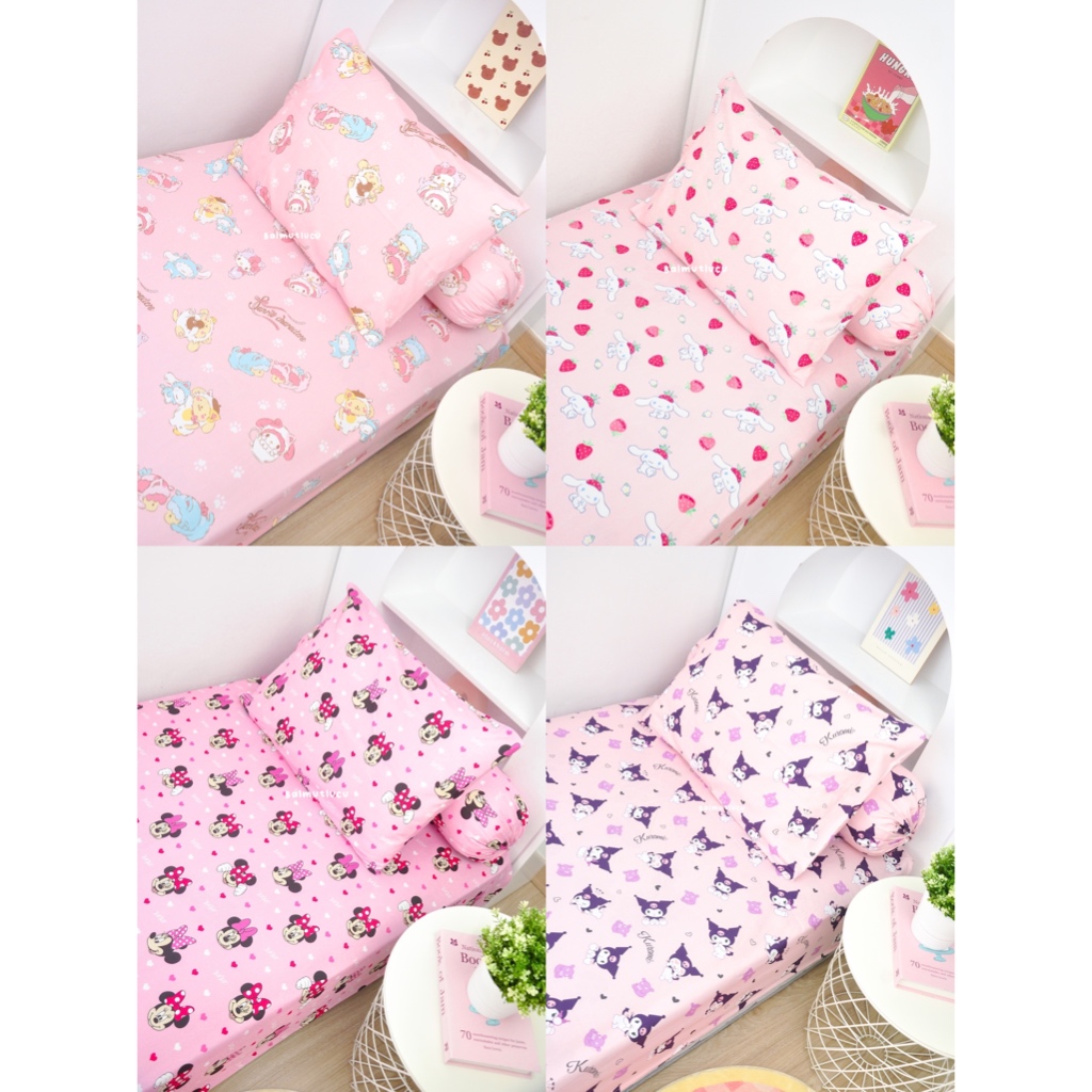 Sprei Set 100x200 120x200 160x200 180x200 Motif Karakter Cinnamoroll Kuromi My Melody Ukuran Single