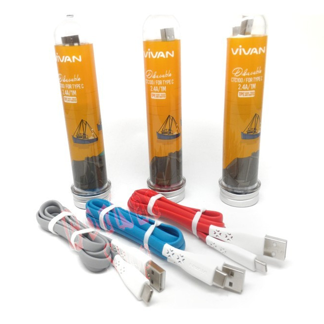 VIVAN CTC 100 CABLE DATA USB C 2.4A 1M FLAT USB C - MICRO MINI TUBE DATA KABEL COLORFUL HP Kabel VIV