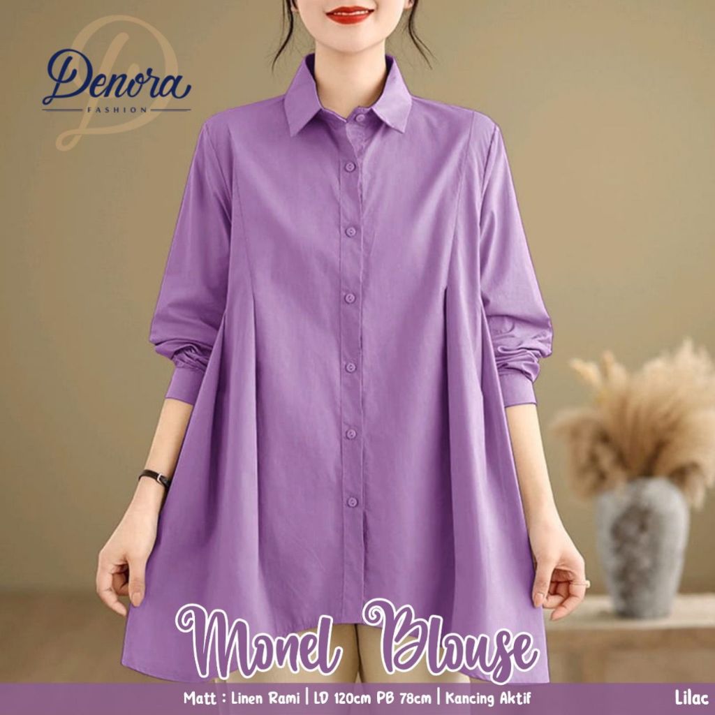 Denora - Abiya Monel Blouse Tunik | Atasan Wanita Linen Rami Polos Jumbo