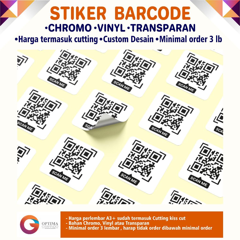 

Custom Cetak Stiker Barcode Cutting Sticker Barcode Kromo / Vinyl / Transparan