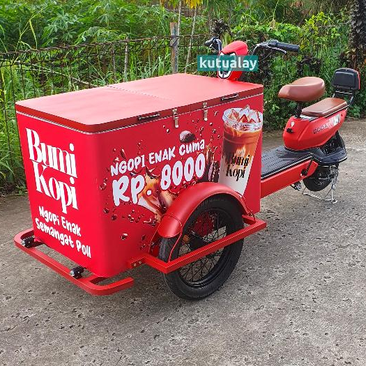 Custom Gerobak Kopi Keliling Sepeda Listrik Bebas Request Bentuk dan Ukuran Makanan / Minuman