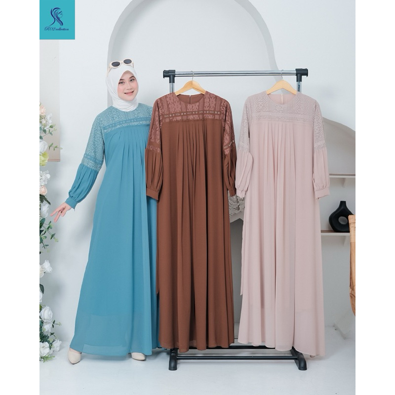 Andin Dress Wanita Gamis Ceruty Mix Brukat Baju Kondangan Bagus Viral Simple Elegant
