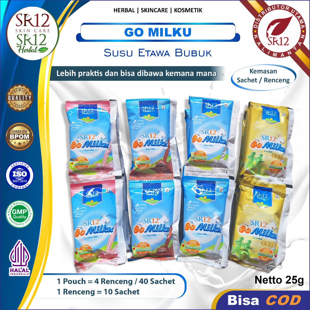

Gomilku SR12 Susu Kambing Etawa Sachet/Renceng Netto 25 gram Go Milku Susu Kambing Etawa Susu Herbal
