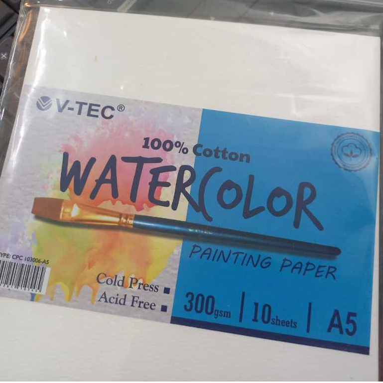 

V-TEC A5 Water Colour Paper 300gsm COTTON Cold Pressed Kertas Cat Air A5 Watercolor Isi10 Sheets