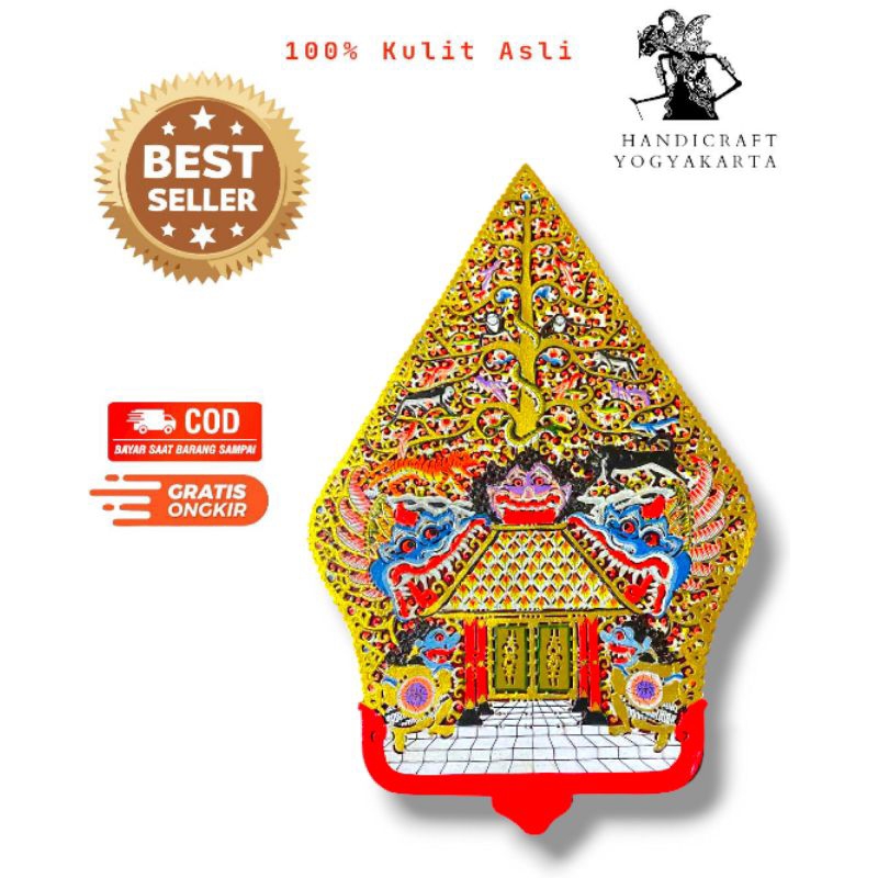 HANDICRAFTYOGYAKARTA | kayon wayang kulit asli Gunungan Sunggingan klasik Gapit Sungu Ukuran 30 cm
