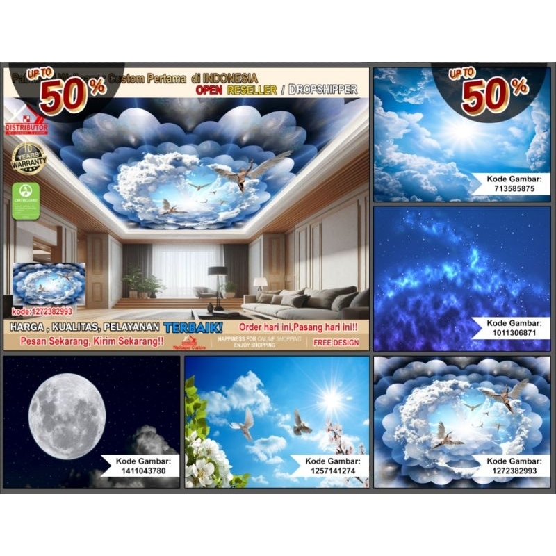 Wallpaper Dinding Custom 3D Tema Sky | Wallpaper Sky | Wallpaper Langit | Wallpaper Tema Moon | Wall