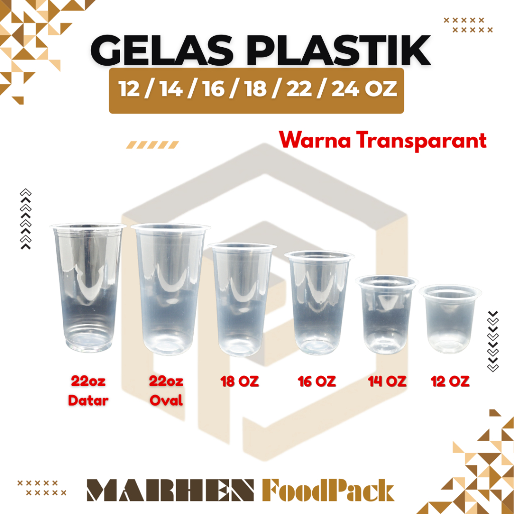 Gelas Plastik Oval Bening 12oz 14oz 16oz 18oz / Gelas Cup Plastik Oz Bening