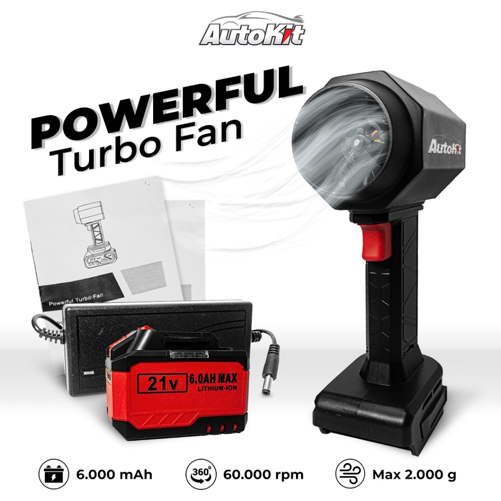 Autokit Turbo Fan 21v – Kipas Powerful Turbo Multifungsi Pengering Mobil, Debu, Bulu Hewan