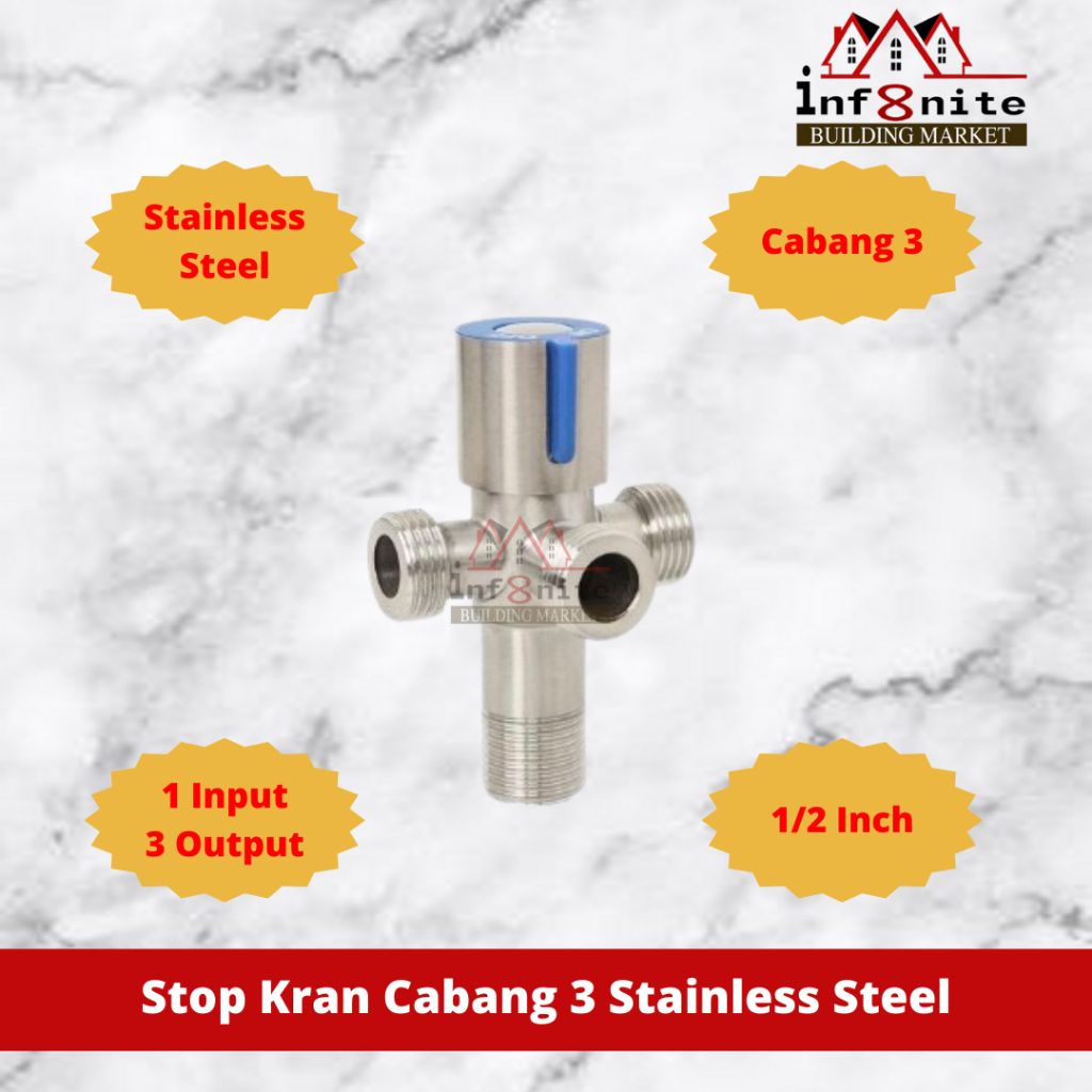 Kran Cabang 3 Stainless Steel Kloset Wastafel Serbaguna Stop Kran Keran Air Closet
